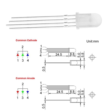 5mm Common Anode RGB Diffused Emitting Diode Lamp